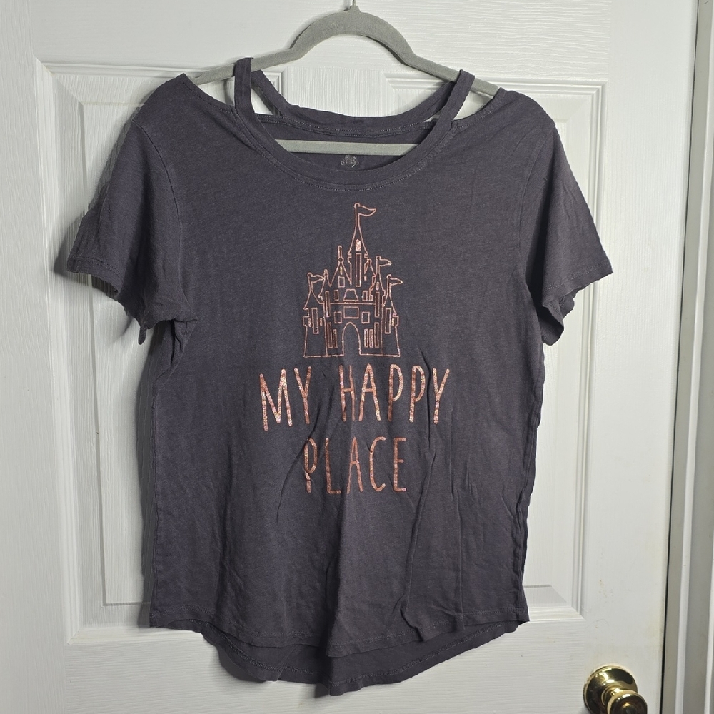 Disney Gray Short Sleeve Tee with Pink Metallic Castle Graphic